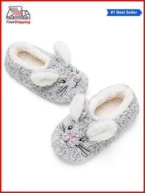 🎅 Fuzzy Plush Animal Slippers Non Slip Soft Sole Cozy Winter Women